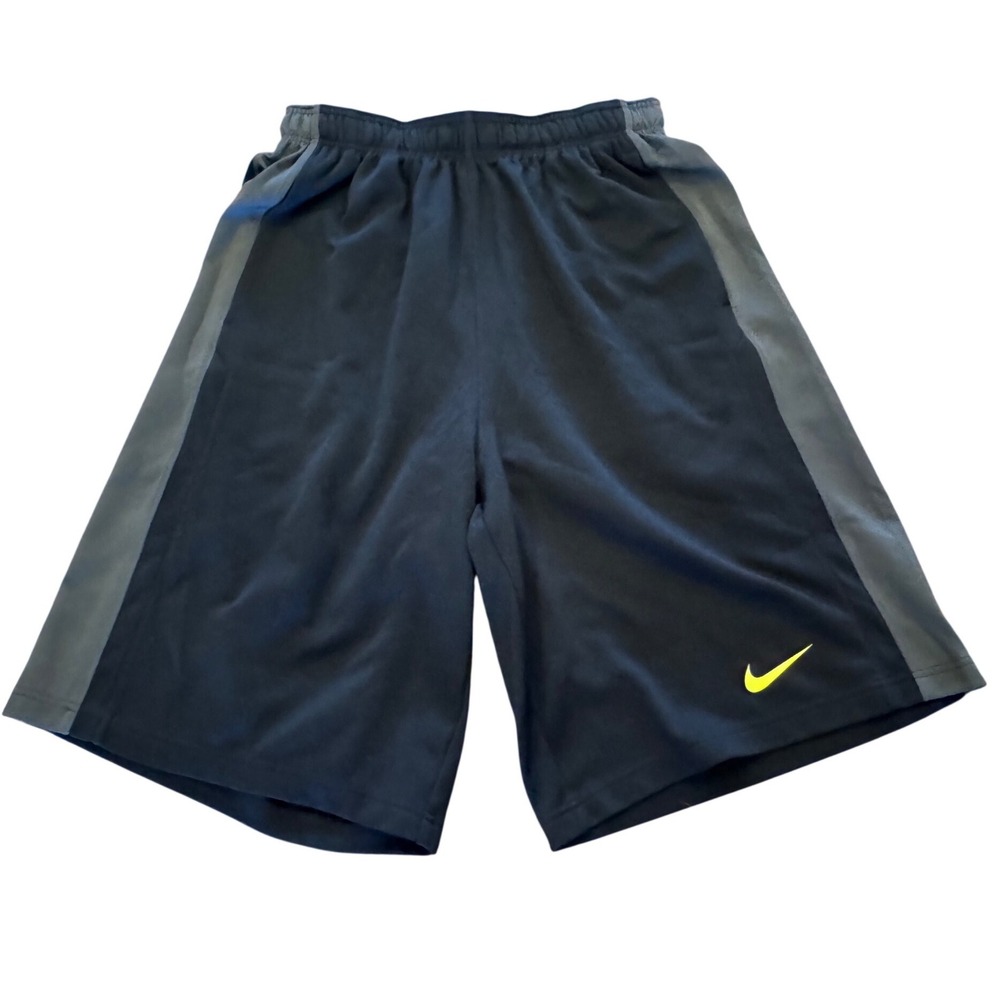 Nike Boys Dri-FIT Athletic Shorts Black Grey Neon Yellow Swoosh Size Medium M